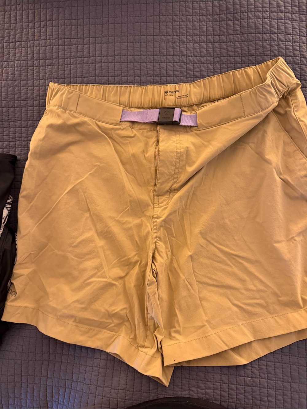 Marmot Tan Shorts with Lilac Webbing Belt